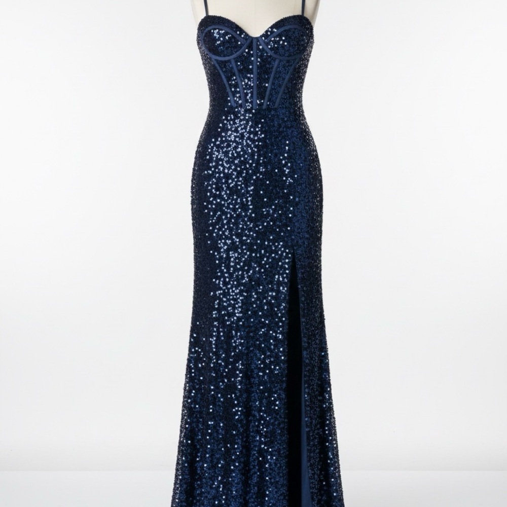 Elegant Navy Sequin Gown